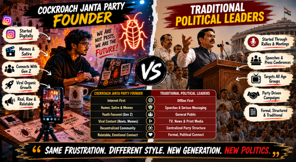 Cockroach janta party founder vs traditional political leaders