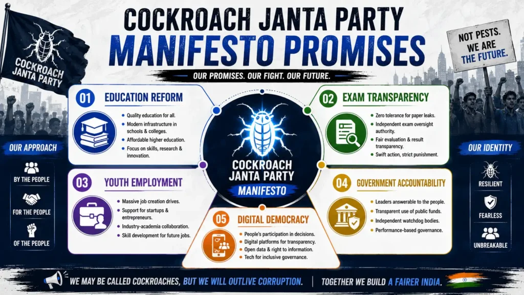 Cockroach Janta Party Key promises of the cockroach janta party manifesto